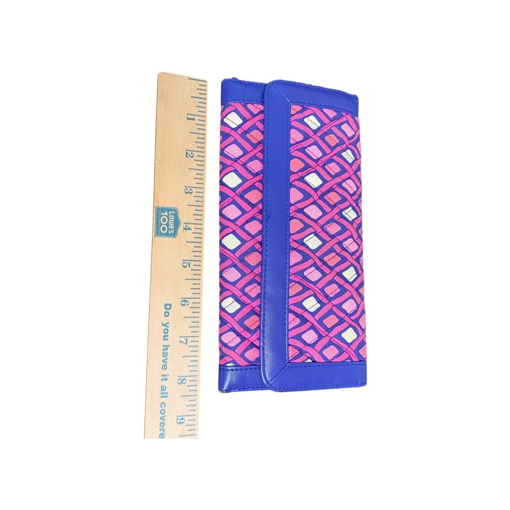 Vera Bradley‎ Wallet Clutch Zip Pocket Pink Blue Diamond Pattern ID Window - Picture 3 of 6